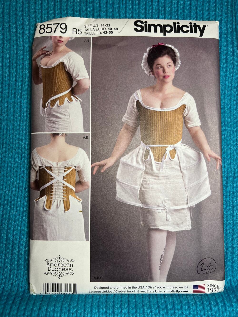 Simplicity 8579 Pattern 18 century corset shift panniers size 14-22